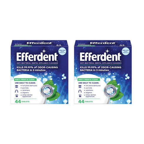Efferdent 44 Count Retainer Cleaning Tablets, Minty Fresh Denture Cleaning Tablets for Dental Appliances (Pack of 2)