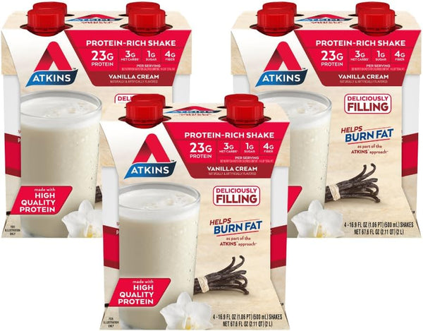 Atkins Vanilla Cream Meal Size Protein Shake - 23g Protein, Low Glycemic, Keto Friendly