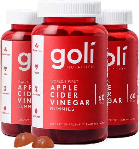 Goli Apple Cider Vinegar Gummy Vitamins - 180 Count - Vitamins B9 & B12, Gelatin-Free, Gluten-Free, Vegan & Non-GMO.