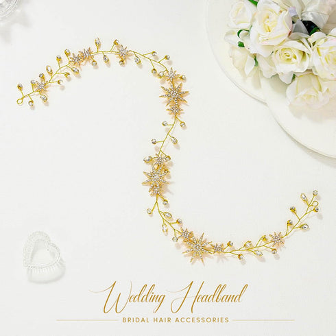 Yean Gold Star Wedding Hair Vine, Rhinestone Headpiece and Crystal Bridal Hair Accessories for Women
