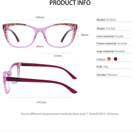 OCCI CHIARI Oversized Reading Glasses 2.0, Stylish Readers for Women, Pink, 2.00