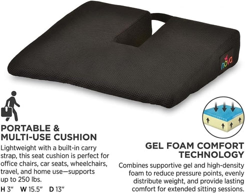 NOVA Coccyx Gel Foam Cushion for Car & Seat - Black Comfort