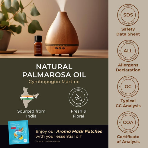 Gya Labs 100% Pure Natural Palmarosa Essential Oil - 0.34 Fl Oz for Skin, Aromatherapy, Massage, Candles - Sweet &