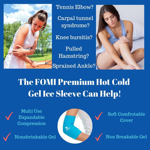 FOMI Hot Cold Gel Ice Compression Sleeve, Flexible Wrap for Knee, Ankle, Foot Pain Relief, Medium Size