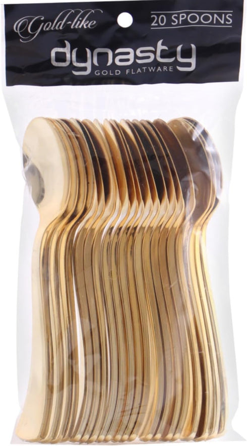 Dynasty Collection, Gold Plastic Spoons- Count Of 20 - Stunning Design, Perfect for Weddings, Birthdays, Themed Events, Special Occasions, & More