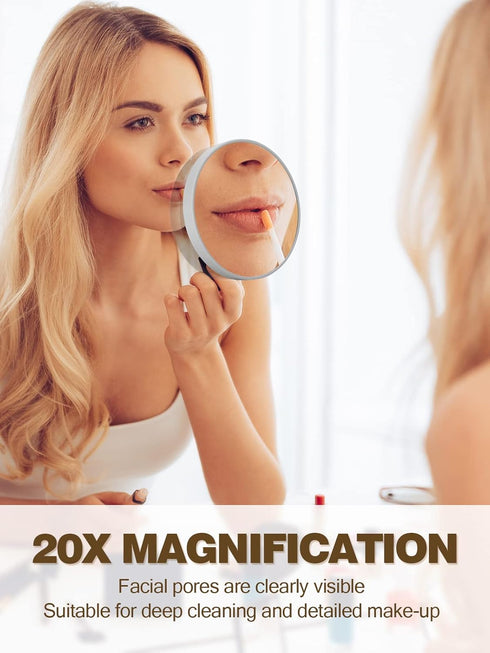 20X Magnifying Makeup Mirror with 2 Suction Cups, 3.5 inches, Grey, Includes Slant Tweezers, 1PCS