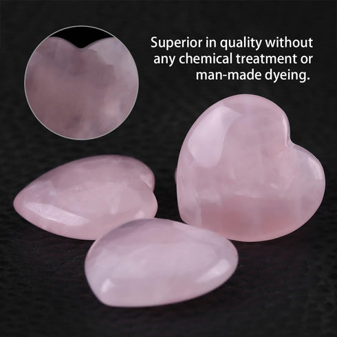 4pcs Healing Crystal Rose Quartz Carved Heart Shaped Shiny Stone, Reiki Balancing Semi-Precious Decor