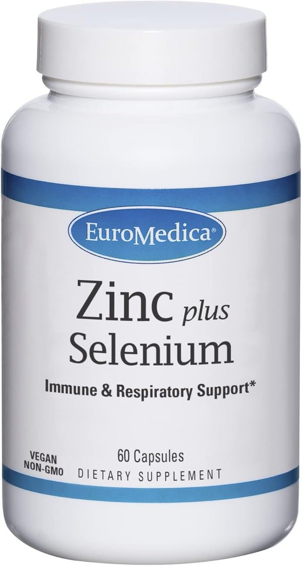 EuroMedica Zinc Plus Selenium, 60 Capsules for Immune & Respiratory Support, Non-GMO, Vegan