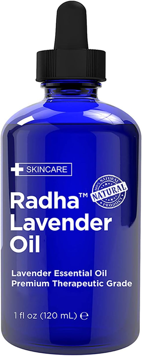 Radha Beauty Lavender Essential Oil 4oz - Premium Therapeutic Grade for Aromatherapy, Relaxation, Massage