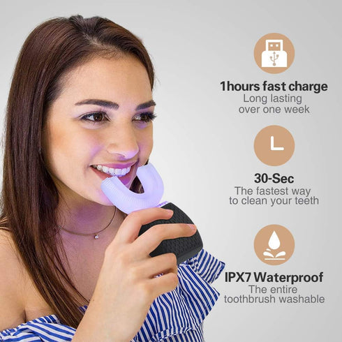 Kkminhg 360 Ultrasonic Automatic Toothbrush, Ultrasonic U-Shaped Toothbrushes for Adult, Mouth Cleaning, Electric