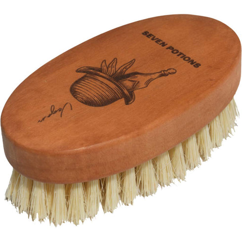 Seven Potions Vegan Beard Brush for Men — 100% Sisal Plant Fibre & Pear Wood with Firm Bristles to Tame/Soften