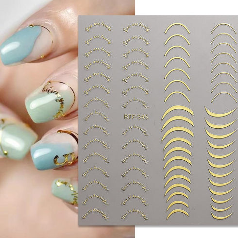 Gold Nail Art Stickers, Metallic Line Nail Decals for Luxury French Tip Manicure, 3D Self-Adhesive Supplies, 8 Sheets