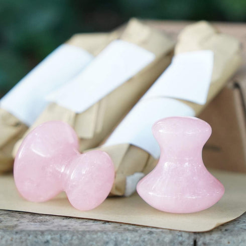MIMOSA Handmade Natural Rose Quartz Gua Sha Scraping Massage Tool Mushroom Shaped GuaSha Board for SPA Relaxing