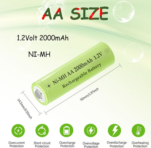 Teneyuuo 2000mAh 1.2V Cameras,6 Packs AA NI-MH Rechargeable Batteries, Pre-Charged Double A Battery for Household