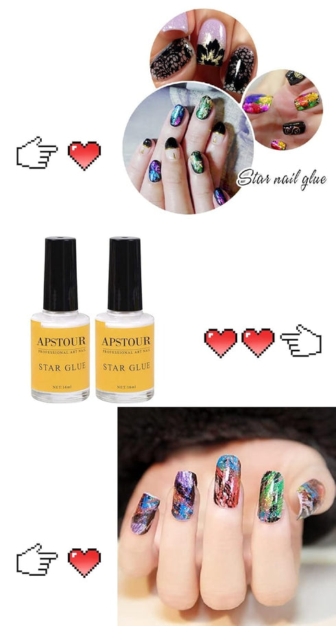 Nail Art Foil Glue Gel - Starry Sky Nail Art Glue for Foil Stickers, 16 ML, 2 Bottles