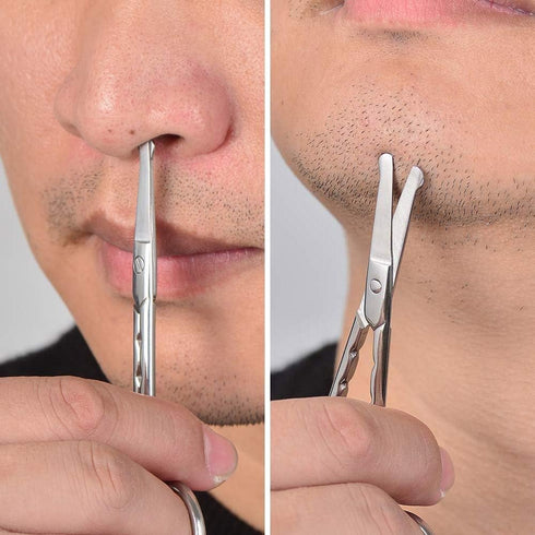 Professional Stainless Steel Facial Hair Scissors & Tweezers Set for Men, Moustache, Beard, Eyebrows