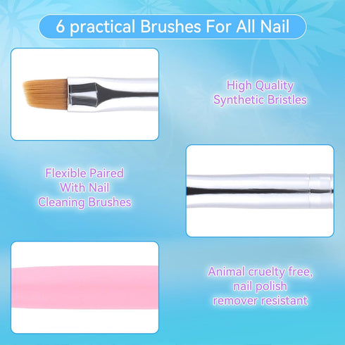 6Pcs Nail Art Brush Set, Gel Polish and Acrylic Nails Painting Tools for Home DIY Salon