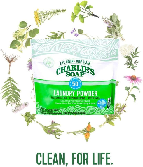 Charlie’s Soap Laundry Powder, 50 Loads (1 Pack) | Hypoallergenic, Eco-Friendly Deep Cleaning Washing Powder
