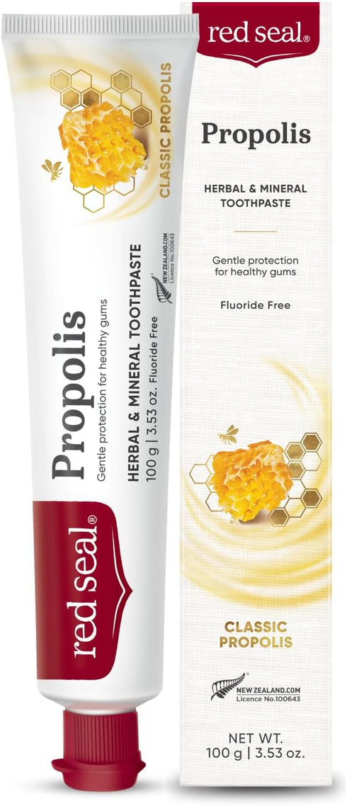 Red Seal Propolis Herbal & Mineral Natural Toothpaste, Organic, Fluoride Free, Vegan, 3.53 oz for Gum Health and Oral