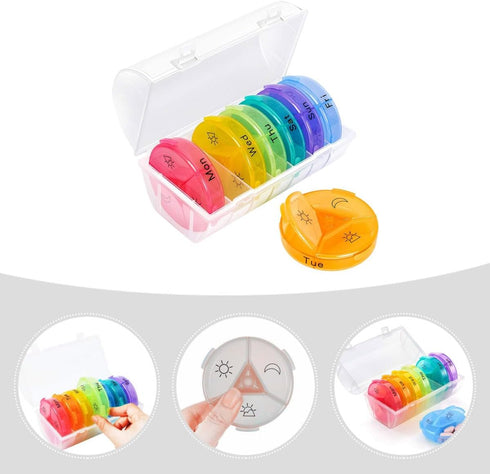 HONITANO 21-Compartment Weekly Pill Organizer Rainbow Medicine Storage Box Portable Dispenser with Separate