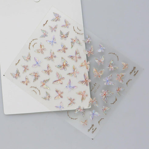 JMEOWIO 3D Embossed Aurora Butterfly Nail Art Stickers, Self-Adhesive 5D Decoration Accessories, 1 Sheet