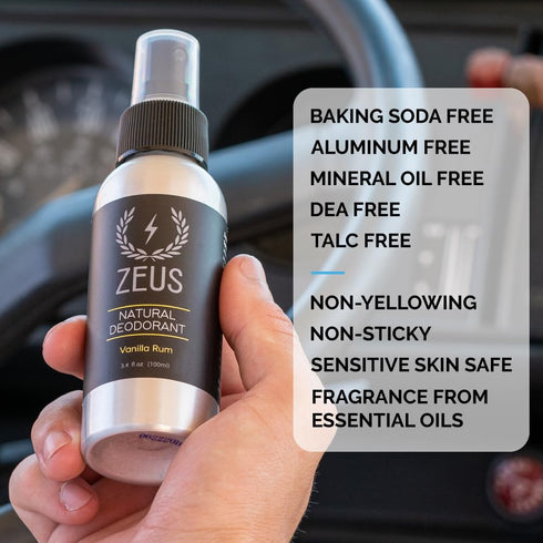 ZEUS Natural Body Deodorant Spray for Men - Aluminum-Free, Vegan-Friendly with Safflower Oil, Vanilla Rum