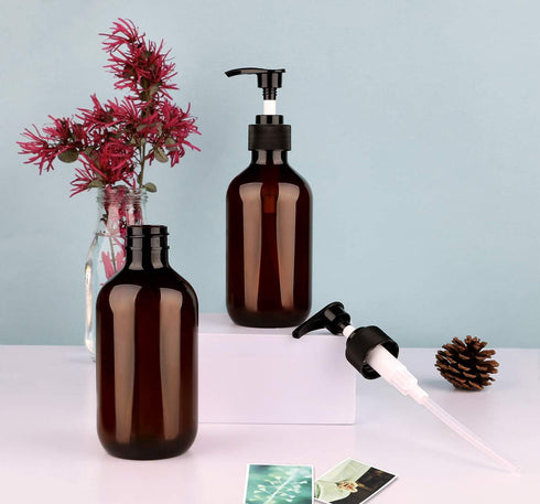Yebeauty Plastic Soap Dispenser, 10oz/300ml Empty Refillable Lotion Pump Dispenser, 2-Pack Brown