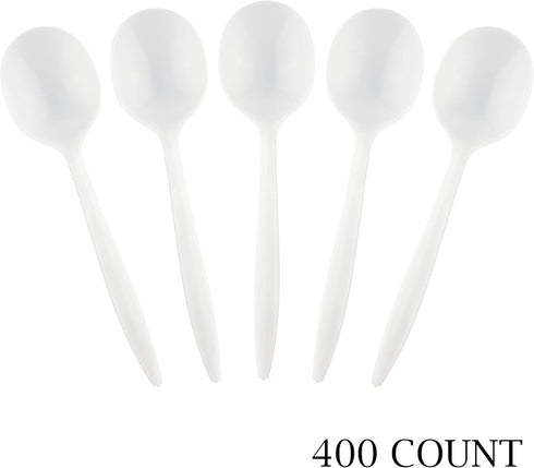 Plasticpro Cutlery 400 Mediumweight White Disposable Plastic Soup Spoons