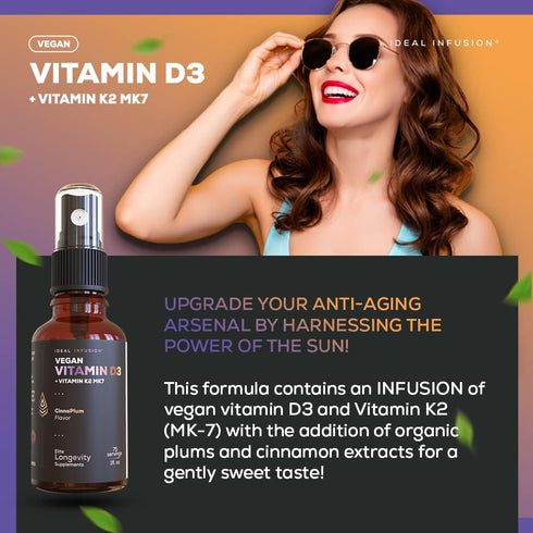 Ideal Infusion Vegan Vitamin D3 5000 iu Liquid Spray with K2 (MK-7) - Organic Plum with Cinnamon, 75 Servings