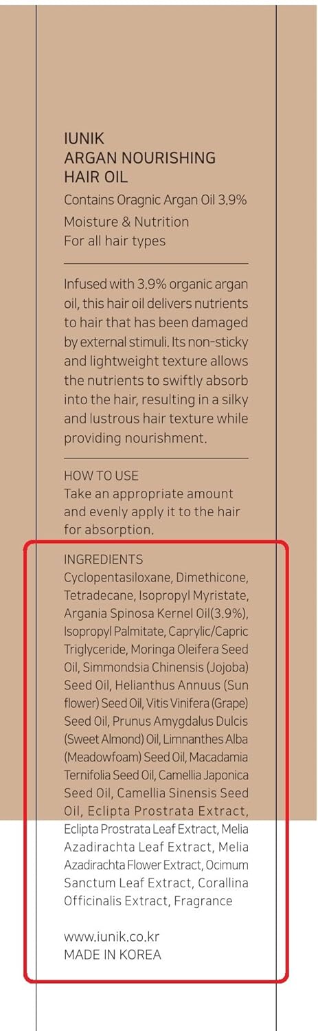 IUNIK Argan 3.9% Hair Oil Serum, Nourishing Anti Frizz Treatment for Dry Damaged Hair, 3.38 Fl Oz Korean