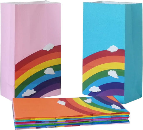 Future Life 24 pcs Rainbow Party Favor Paper Bags, 5.2 * 3.2 * 9.6 Inch, Food Safe Kraft Paper, Biodegradable, Vivid