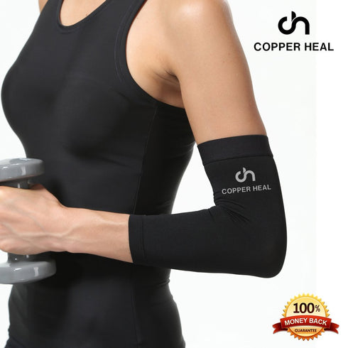 COPPER HEAL Elbow Compression Sleeve - Recovery Brace with Highest Copper Infused Content for Sore Muscles & Joints