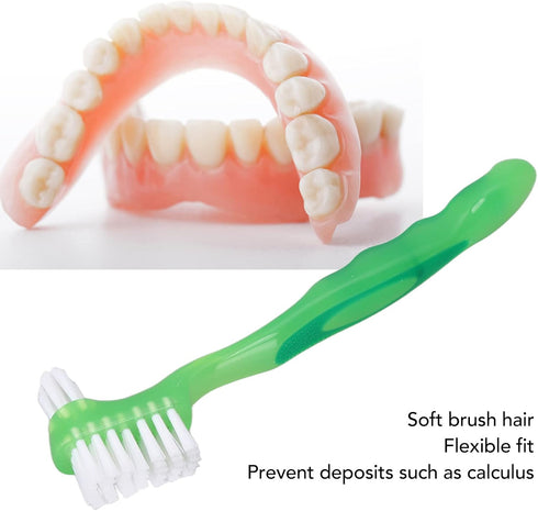 5pcs Denture Brush Set - Brushes Double Bristle Head for Denture Care (Green)
