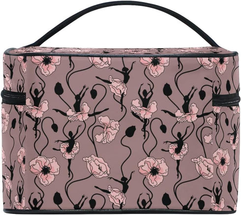 Makeup Bag, Poppy Flower Dancing Girl Travel Organizer, Cosmetic Cases Toiletry Bags for Women, Girls