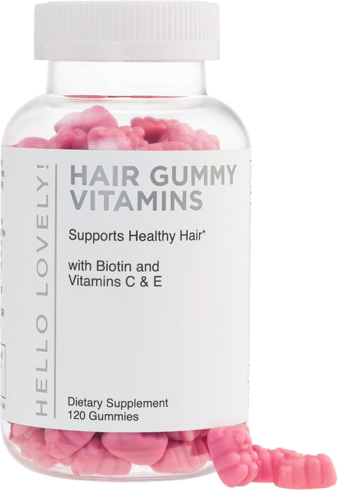 Hello Lovely! Hair Vitamins Gummies, 120 Gummy Bears, Biotin 5000 mcg, Vitamin E & C for Hair Growth