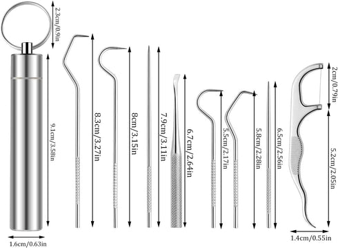 Toothpicks Pocket Set, Reusable Dental Floss Picks Kit, Stainless Steel Teeth Cleaning Tools, Travel (2 Set)