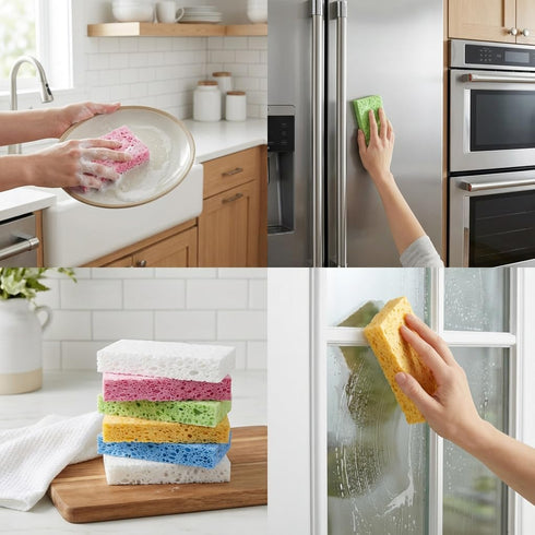 PNSXING 100% 5 Kitchen Sponges- Heavy Duty Cellulose Scrub Dish Sponge for Tough Messes, Scratch Free & Durable