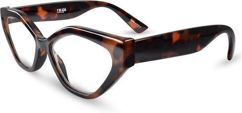 Tortoise Shell Geometric Cat Eye Reading Glasses for Women, Funky Look & Clear Vision, Sturdy Magnifying Glasses for