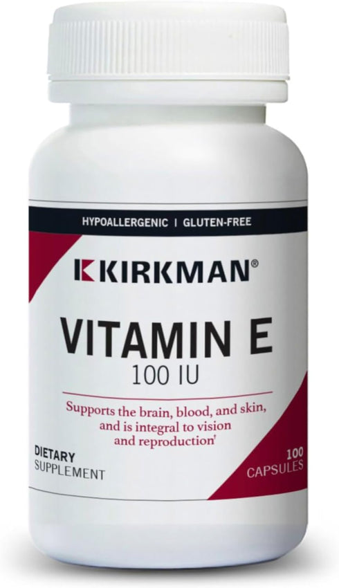 Kirkman Vitamin E 100 IU - 100 Vegetarian Capsules, Hypoallergenic, Gluten Free, Casein Free, Soy-Free, Immune Support