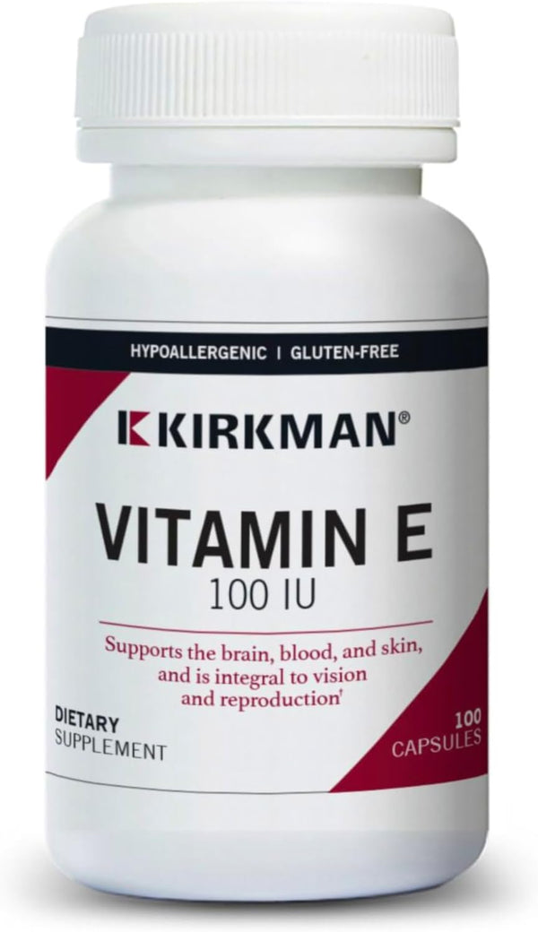 Kirkman Vitamin E 100 IU - 100 Vegetarian Capsules, Hypoallergenic, Gluten Free, Casein Free, Soy-Free, Immune Support