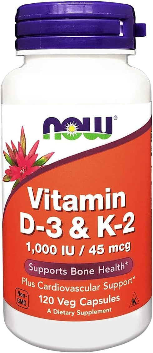 NOW Foods Vitamin D-3 & K-2, 120 Veg Capsules
