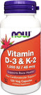 NOW Foods Vitamin D-3 & K-2, 120 Veg Capsules