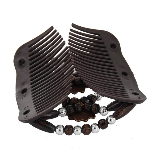 Yeshan Magic Hair Side Combs for Women - Wood Beaded Stretch Double Clips Bun Maker Accessories, Pack of 6