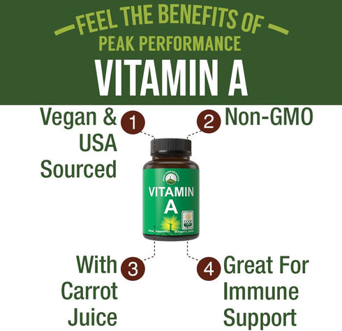 Certified Organic Vitamin A 5000 IU Supplement Capsules - High Potency Vitamins for Adults, Kids, Non-GMO, Vegan