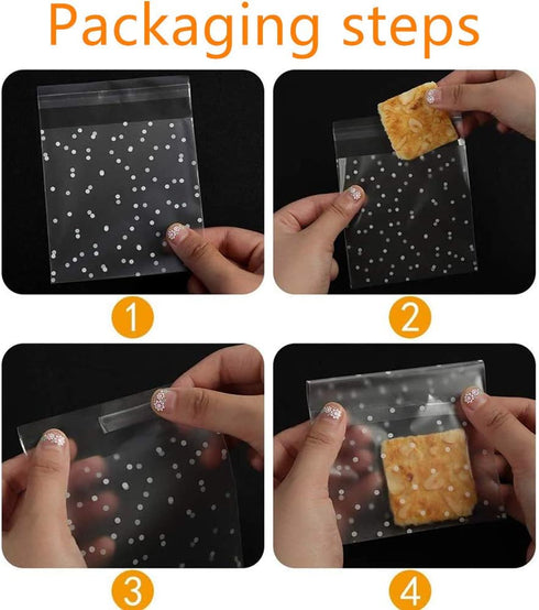 Cookie Bags, 200 Pcs 4 x 6 Self Adhesive Cellophane Treat Bags, Clear Plastic Bags for Party Gift Giving Bakery