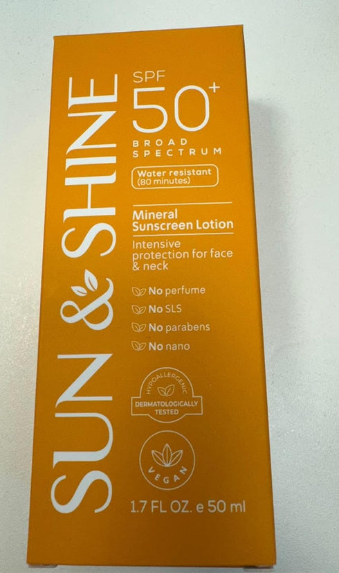 Sun&Shine 100% Mineral Sunscreen Zinc Oxide SPF50+ for Sensitive Skin, Fragrance Free Face Lotion, 1.7 Oz