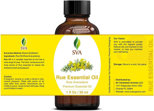 SVA Rue Essential Oil, 1 Fl Oz, 100% Natural for Diffuser, Hair, Skin Care, Aromatherapy
