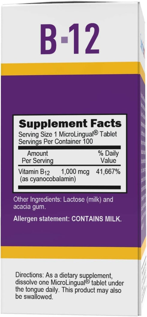 Superior Source No Shot Vitamin B12 1000 mcg, Quick Dissolve MicroLingual Tablets, 100 Count