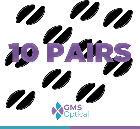 GMS Optical 1.3mm Ultra-Thin Anti-Slip Adhesive Contoured Silicone Eyeglass Nose Pads, 2 Sets / 5 Pack (10 Pair, Black)
