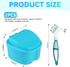 2 Pack Denture Bath Case Cup Holder, Storage Container with Cleaner Brush for Travel Cleaning (Light Blue and Blue)